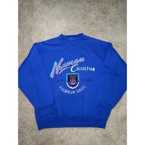 Vintage IOU Sweatshirt Mens Large Blue Crew Neck Pullover 90s Fashion Hong Kong